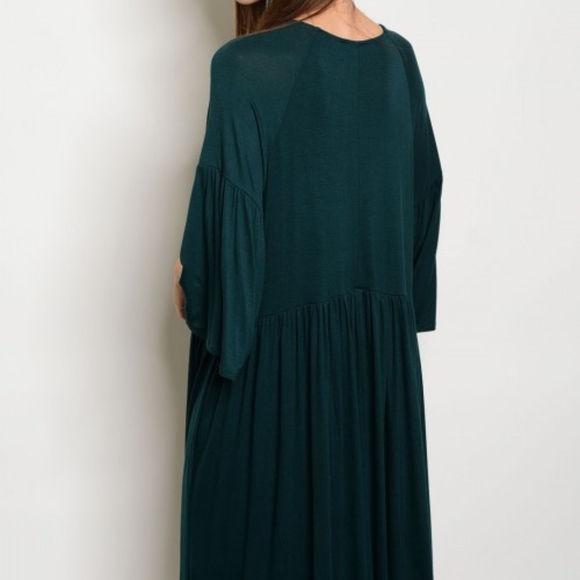 Scoop Neck Long Bell Sleeve Draped Dress. - Picture 3 of 3